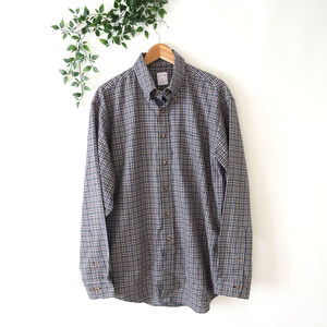 Brooks Brothers Men's Non Iron Blue & Brown Check Long Sleeve Button Front Top L